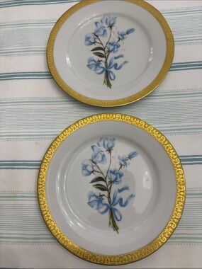Two Gold Buffet (Blue Bouquet) by Royal Gallery Salad Lunch Plate 8 1/2 inches.